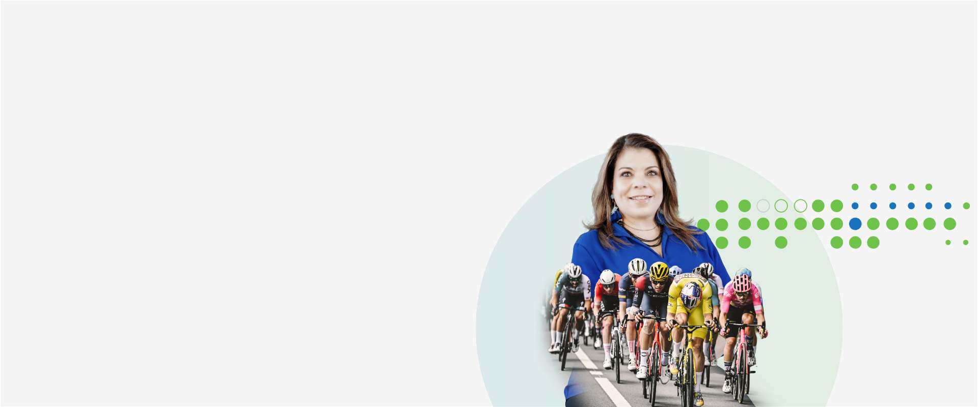 A banner image with a woman and cyclist on the road