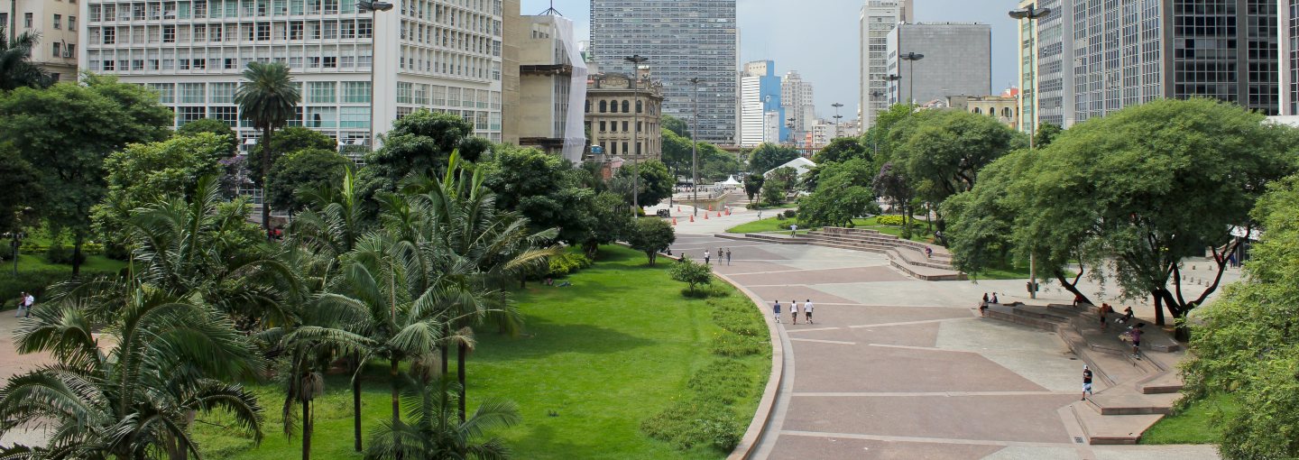 A green park amongst buildings